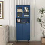 Meuble de rangement haut avec 2 portes vitrées et 2 portes, armoire moderne autoportante pour salle de bain, salle à manger ou salon