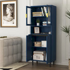 Meuble de rangement haut avec 2 portes vitrées et 2 portes, armoire moderne autoportante pour salle de bain, salle à manger ou salon