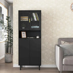 Meuble de rangement haut avec 2 portes vitrées et 2 portes, armoire moderne autoportante pour salle de bain, salle à manger ou salon
