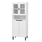 Meuble de rangement haut avec 2 portes vitrées et 2 portes, armoire moderne autoportante pour salle de bain, salle à manger ou salon