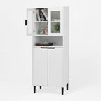 Meuble de rangement haut avec 2 portes vitrées et 2 portes, armoire moderne autoportante pour salle de bain, salle à manger ou salon