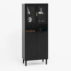Meuble de rangement haut avec 2 portes vitrées et 2 portes, armoire moderne autoportante pour salle de bain, salle à manger ou salon