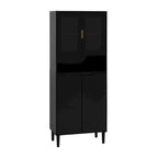 Meuble de rangement haut avec 2 portes vitrées et 2 portes, armoire moderne autoportante pour salle de bain, salle à manger ou salon