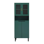 Meuble de rangement haut avec 2 portes vitrées et 2 portes, armoire moderne autoportante pour salle de bain, salle à manger ou salon