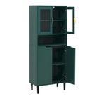 Meuble de rangement haut avec 2 portes vitrées et 2 portes, armoire moderne autoportante pour salle de bain, salle à manger ou salon