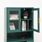 Meuble de rangement haut avec 2 portes vitrées et 2 portes, armoire moderne autoportante pour salle de bain, salle à manger ou salon